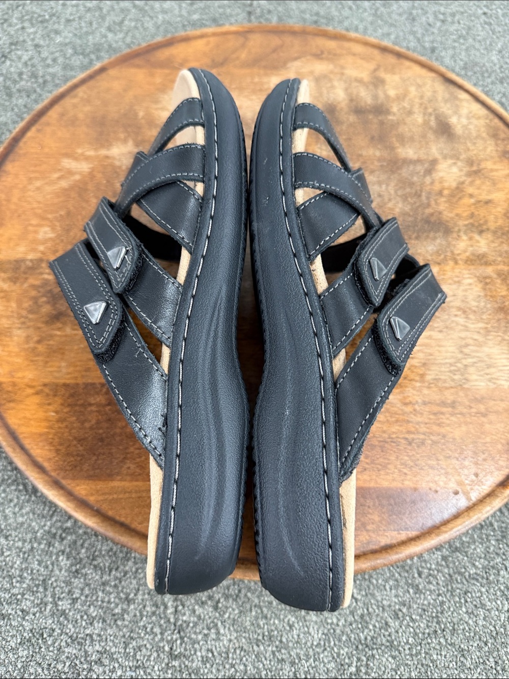 Clarks Collection Sandals Wm 9 Wide Laurieann Bali Slide Black Leather Comfort - Picture 9 of 14